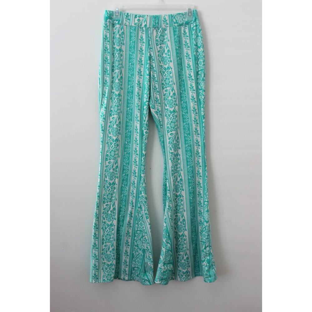 Ocean Drive Clothing Co. Womens Floral Bell Bottom Pants Green Size L Pre-Owned